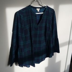 J Crew Navy and Green Plaid Blouse
